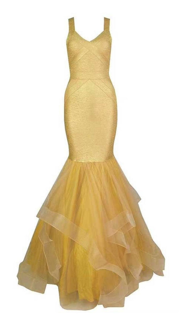 AIIZIE BODYCON BACKLESS MAXI DRESS IN GOLD - product image