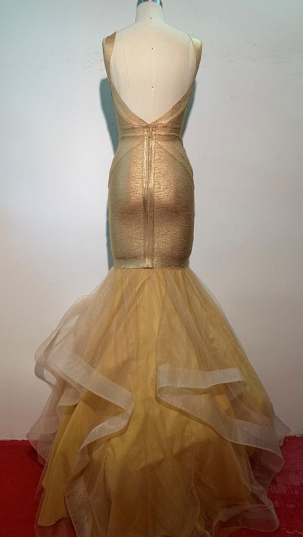 AIIZIE BODYCON BACKLESS MAXI DRESS IN GOLD - product image