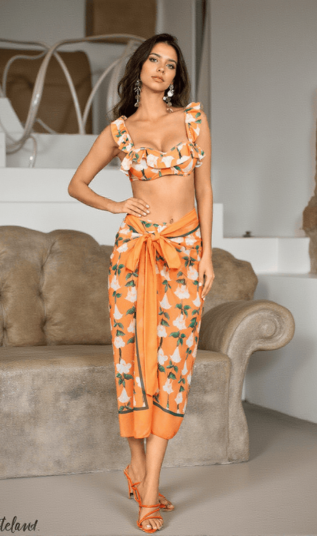 Set bikini a tre pezzi con stampa a balze Kesia