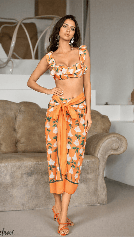 KESIA RUFFLE PRINTED BIKINI THREE PIECE SET