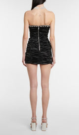 CRYSTAL STRAPLESS MINI DRESS IN BLACK