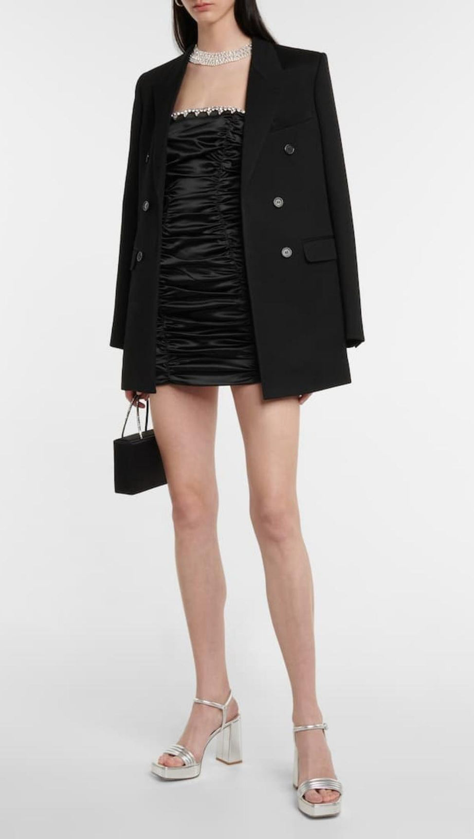 TRÄGERLOSES MINIKLEID MIT KRISTALLMUSTER IN SCHWARZ