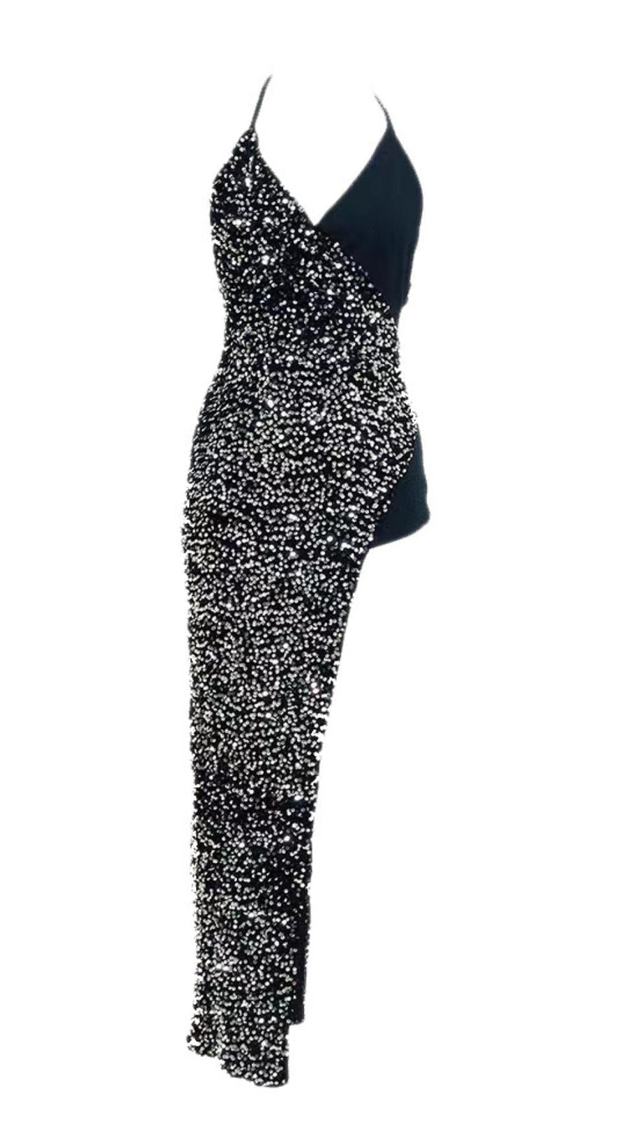 Rückenfreies Minikleid mit Paillettenband