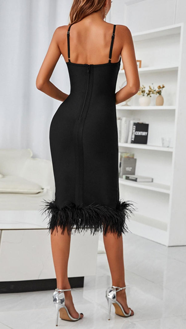 AIIZIE V NECK BACKLESS BODYCON MIDI DRESS IN BLACK - product image