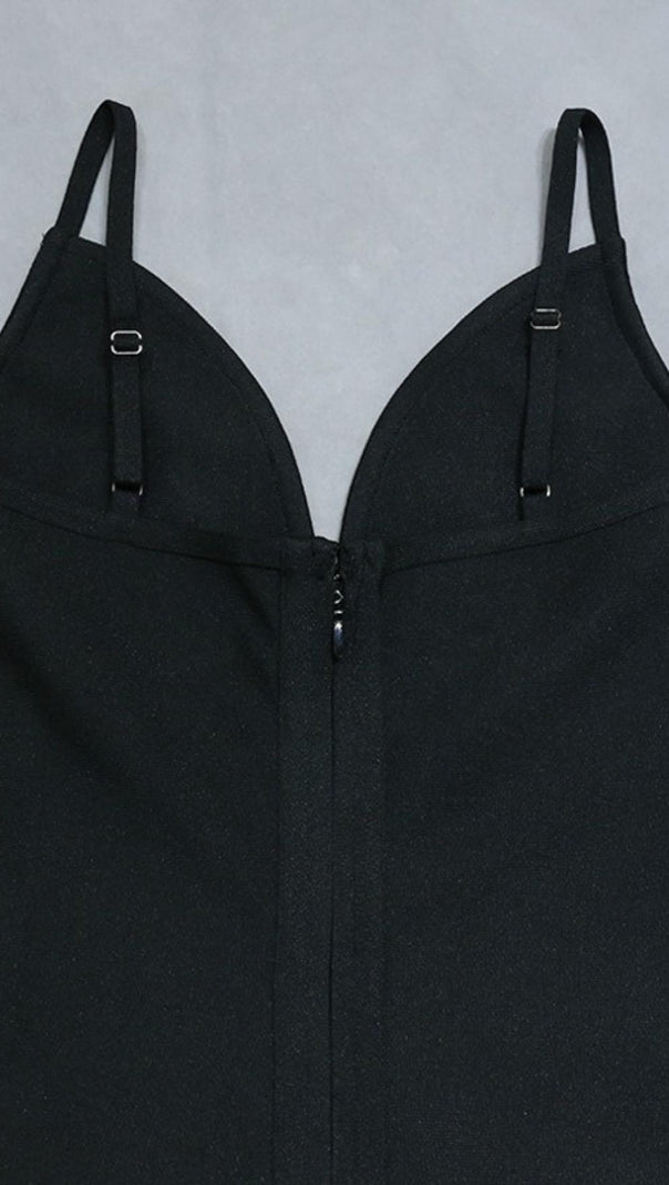 AIIZIE V NECK BACKLESS BODYCON MIDI DRESS IN BLACK - product image