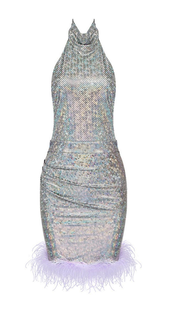 AIIZIE SEQUIN BACKLESS MINI DRESS IN SILVER - product image