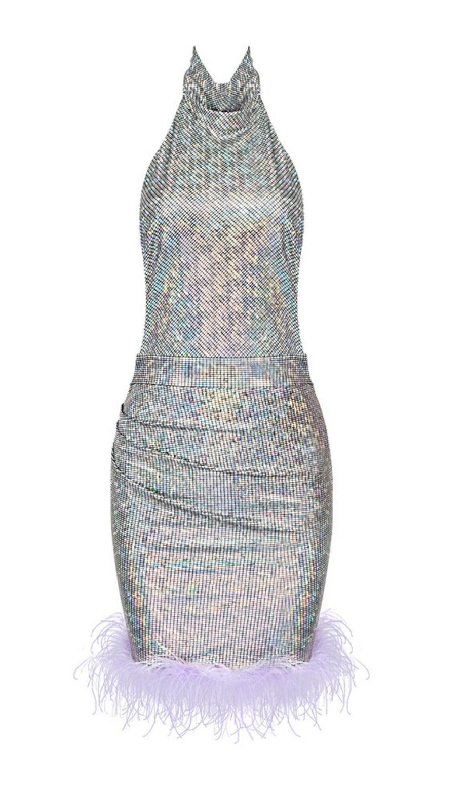 MINI ABITO CON SCHIENA SENZA PAILLETTES IN ARGENTO