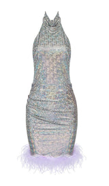 SEQUIN BACKLESS MINI DRESS IN SILVER