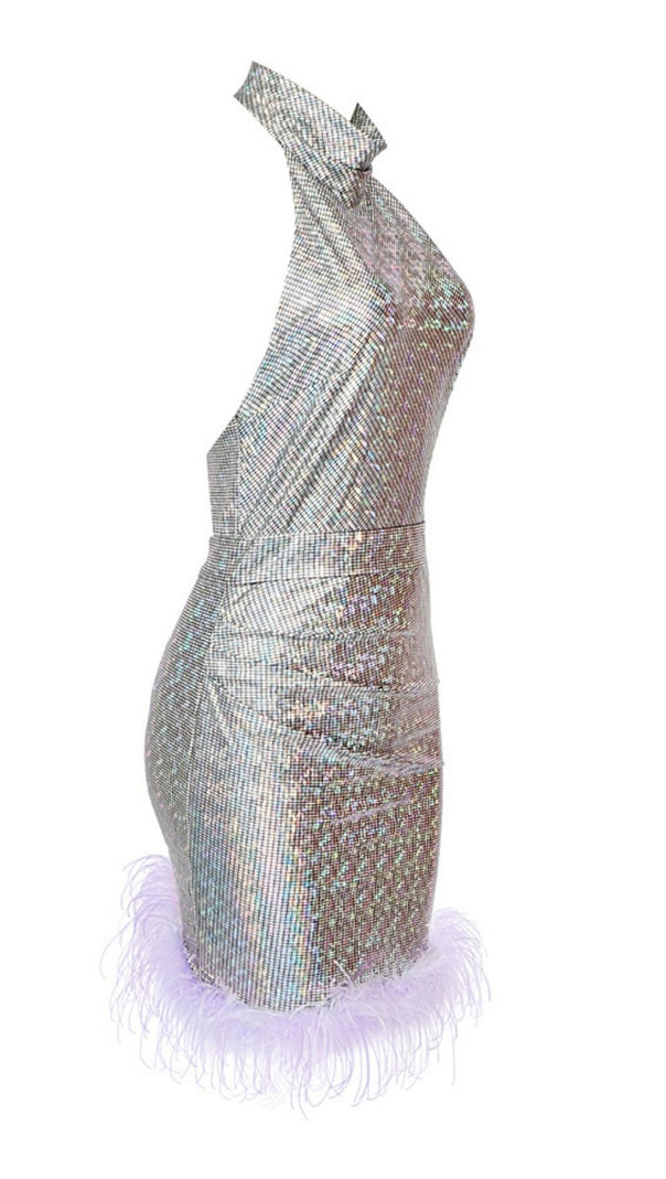 AIIZIE SEQUIN BACKLESS MINI DRESS IN SILVER - product image