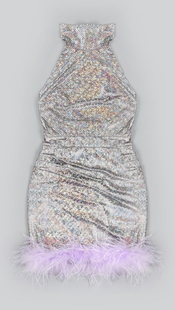 AIIZIE SEQUIN BACKLESS MINI DRESS IN SILVER - product image