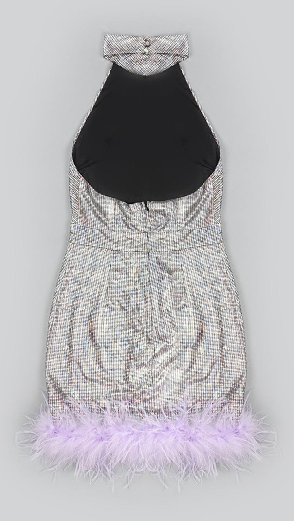 AIIZIE SEQUIN BACKLESS MINI DRESS IN SILVER - product image