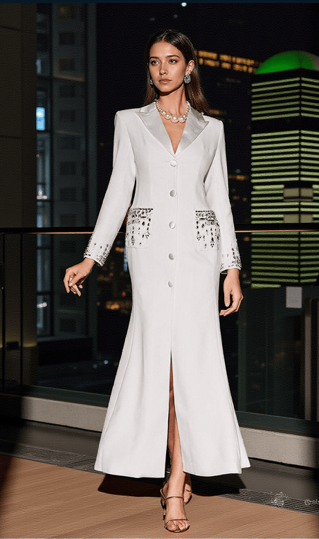 Hassan Rhinestone Blazer Dress In White