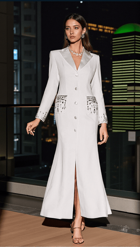 HASSAN RHINESTONE BLAZER DRESS IN WHITE
