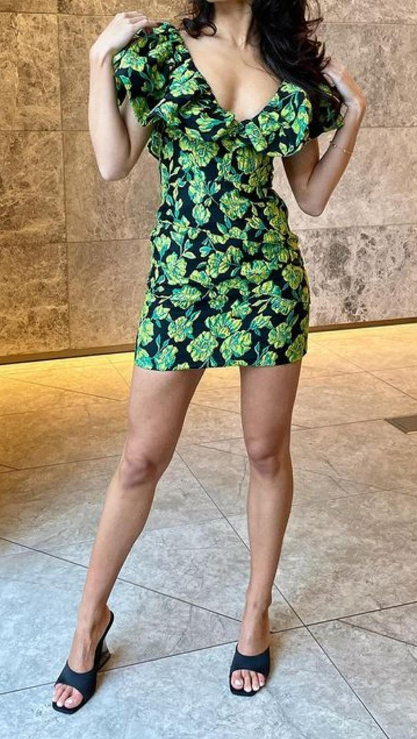 AIIZIE V NECK JACQUARD MINI DRESS - product image