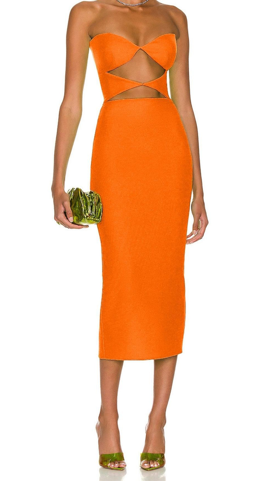 CUT OUT STRAPLESS MIDI DRESS