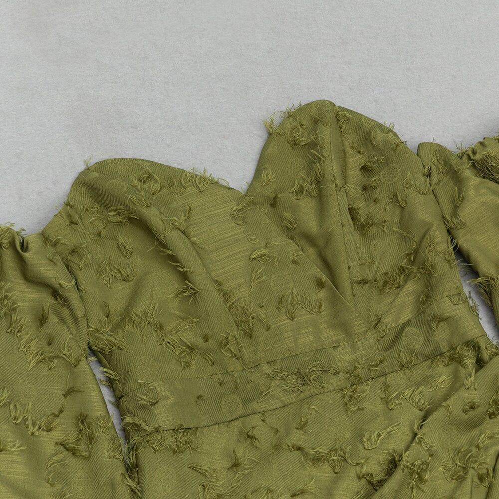 AIIZIE GREEN PUFF SLEEVE TIGHT SPLIT DRESS - product image