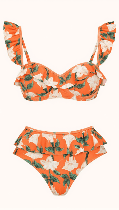 KESIA RUFFLE PRINTED BIKINI THREE PIECE SET