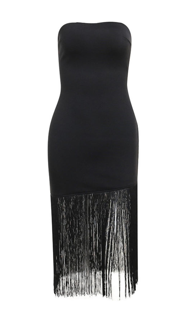 FRINGED STRAPLESS MINI DRESS