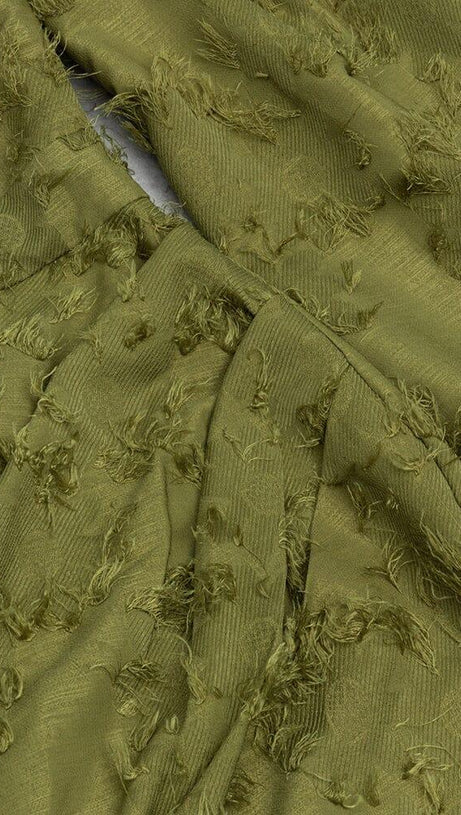 GREEN PUFF SLEEVE TIGHT SPLIT DRESS