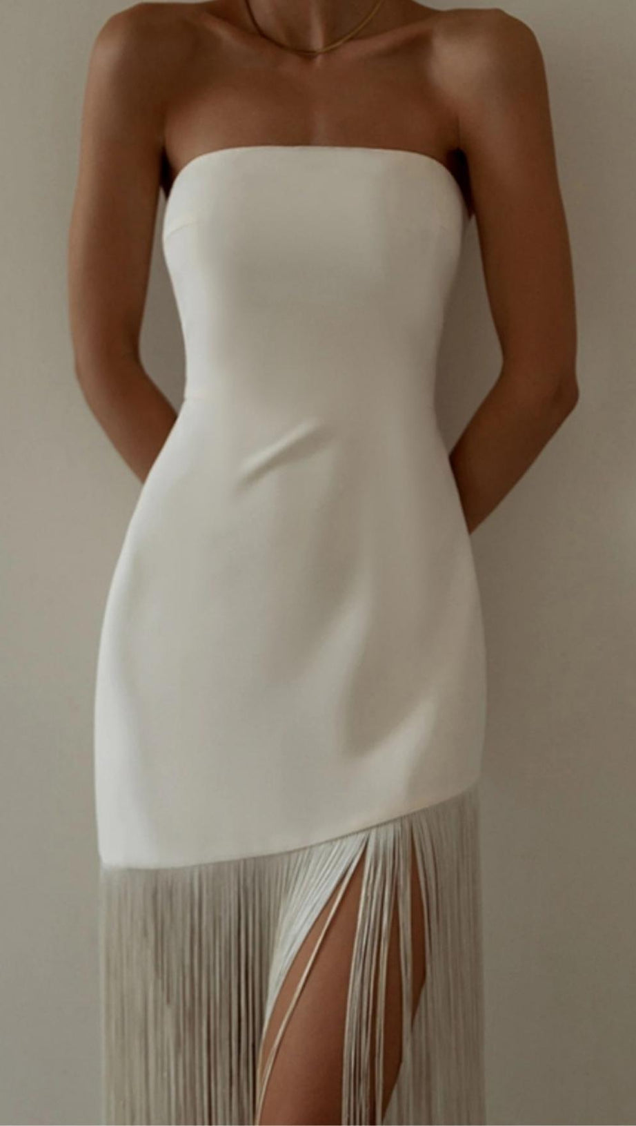 FRINGED STRAPLESS MINI DRESS