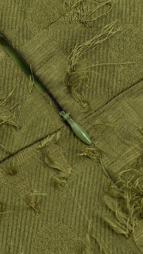 GREEN PUFF SLEEVE TIGHT SPLIT DRESS