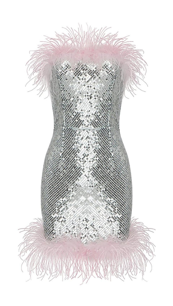 AIIZIE STRAP SILVER SEQUIN FEATHER MINI DRESS - product image