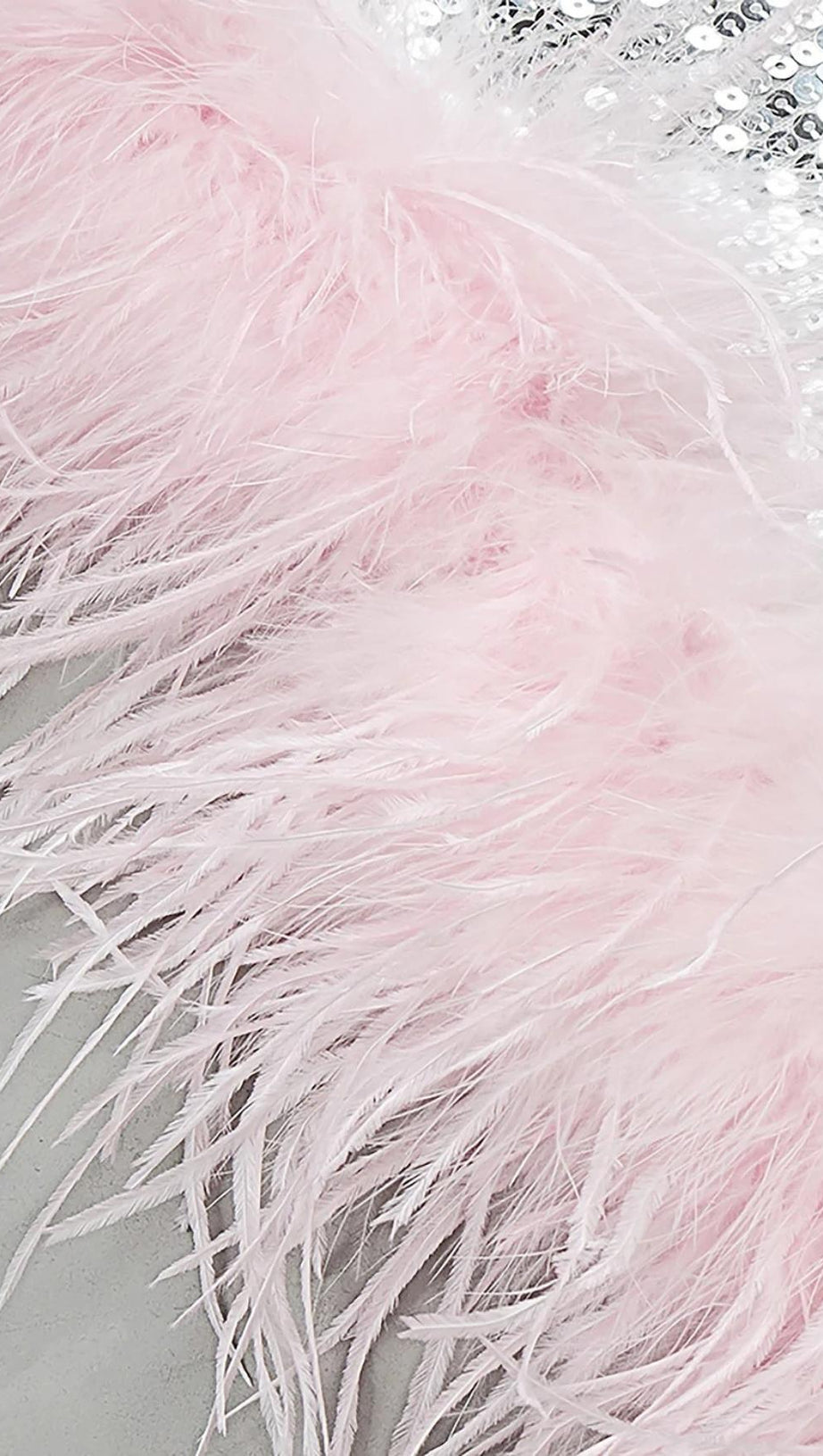 MINI ABITO CON PIUME E PAILLETTES ARGENTO CON CINTURINI