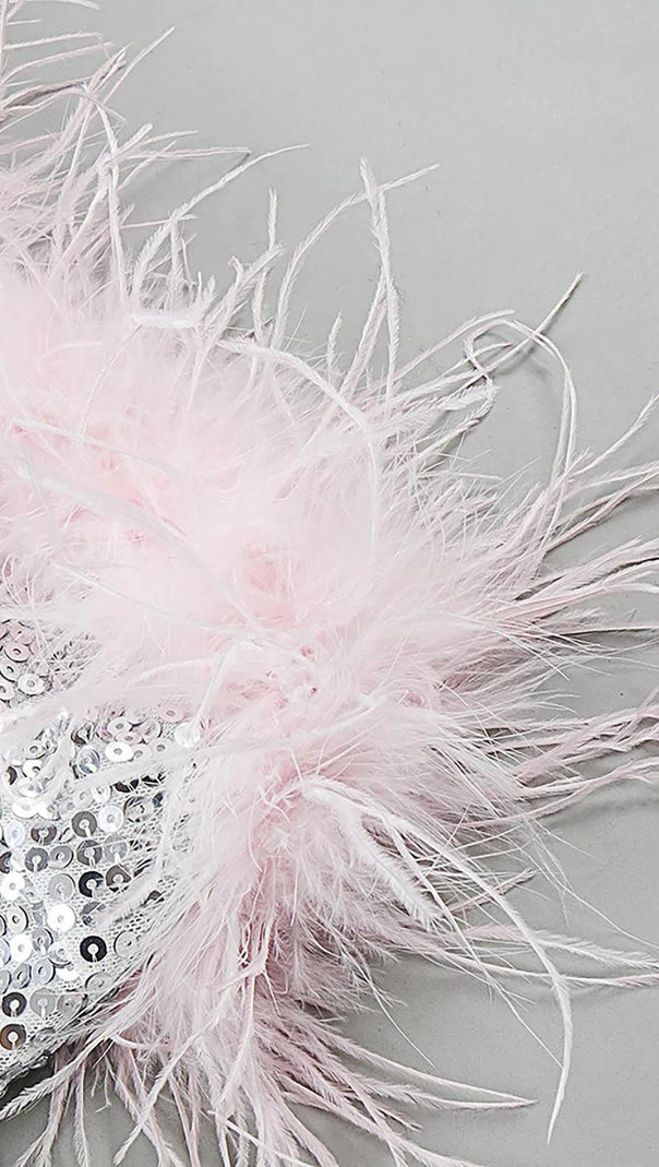AIIZIE STRAP SILVER SEQUIN FEATHER MINI DRESS - product image