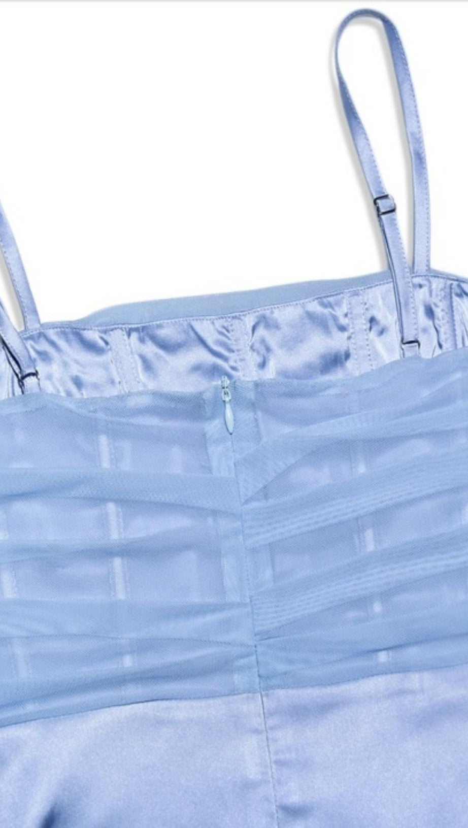 SATIN FISHBONE MAXI DRESS IN BLUE