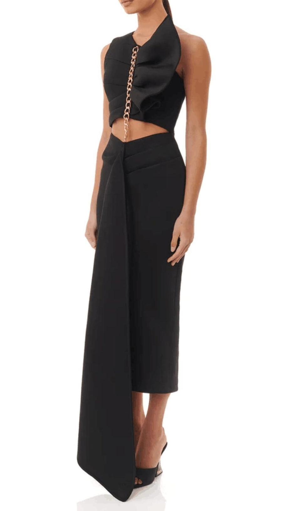 ABITO MIDI CON TAGLI IN NERO