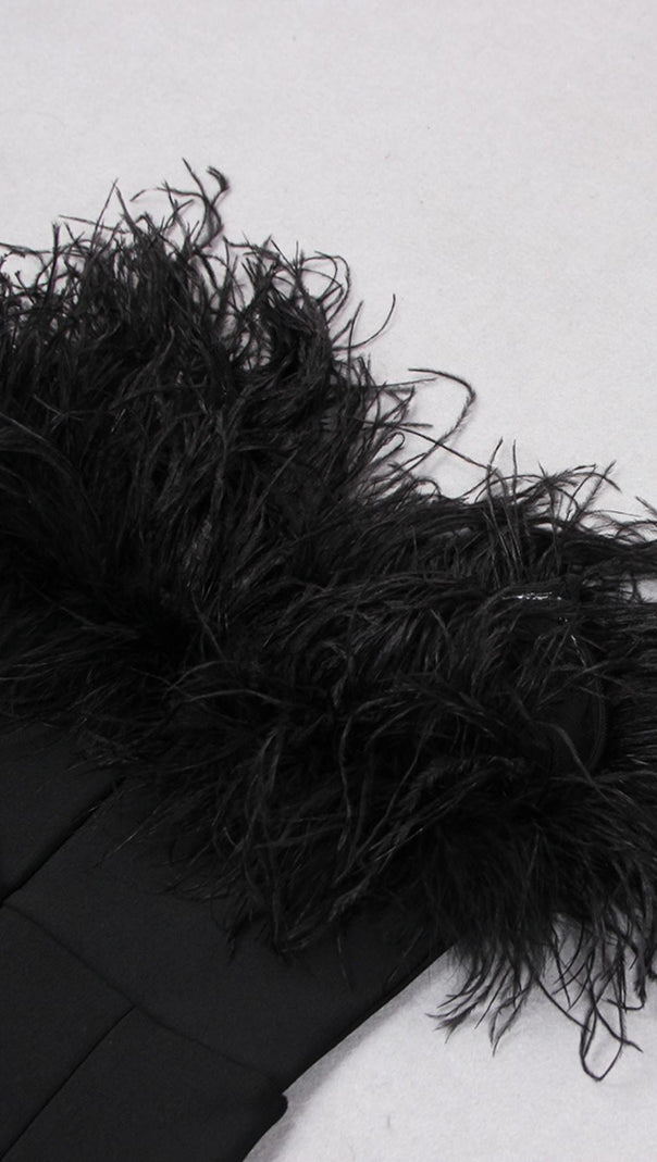 Feather Bodycon Maxi Dress in Black