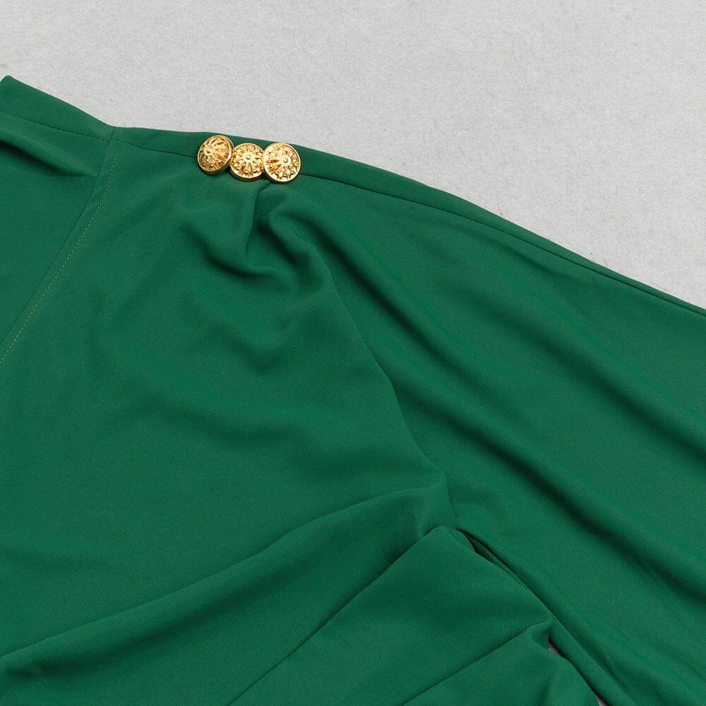 AIIZIE GREEN ONE-SHOULDER FLARED LONG-SLEEVE RUFFLE DRESS - product image