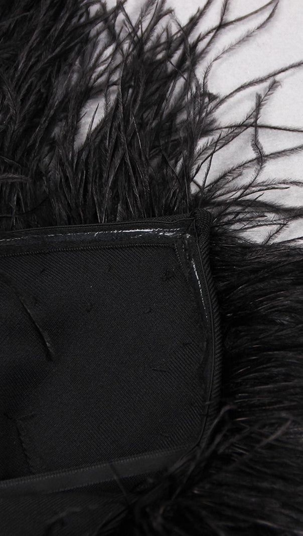 Feather Bodycon Maxi Dress in Black