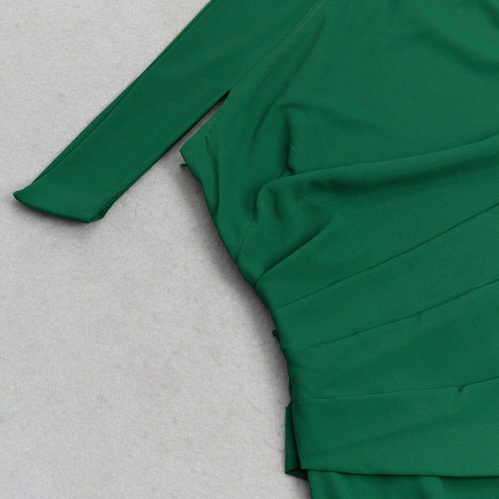 AIIZIE GREEN ONE-SHOULDER FLARED LONG-SLEEVE RUFFLE DRESS - product image