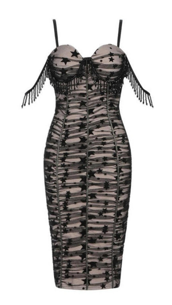 AIIZIE BANDAGE BACKLESS LACE MIDI DRESS - product image
