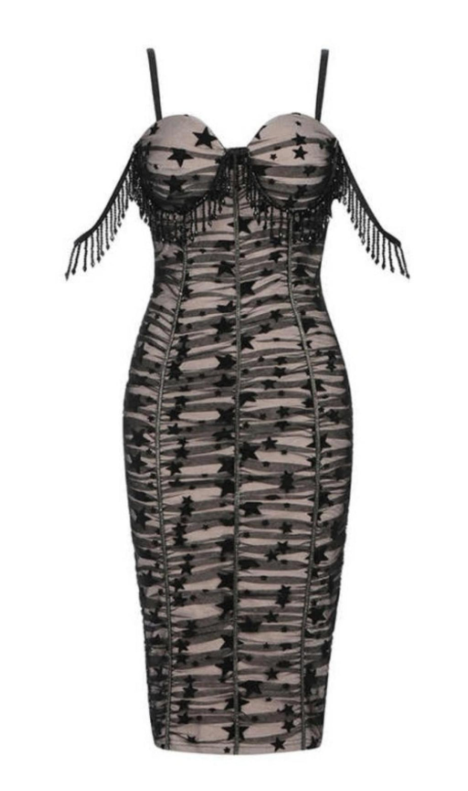 BANDAGE-MIDIKLEID MIT RÜCKENFREIEM SPITZENMUSTER
