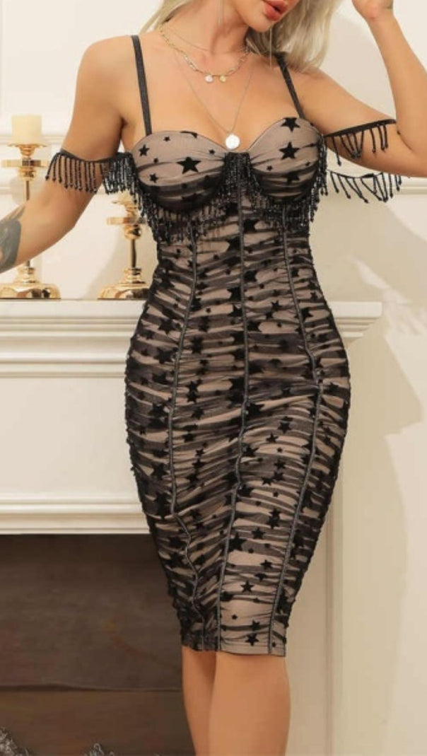 AIIZIE BANDAGE BACKLESS LACE MIDI DRESS - product image