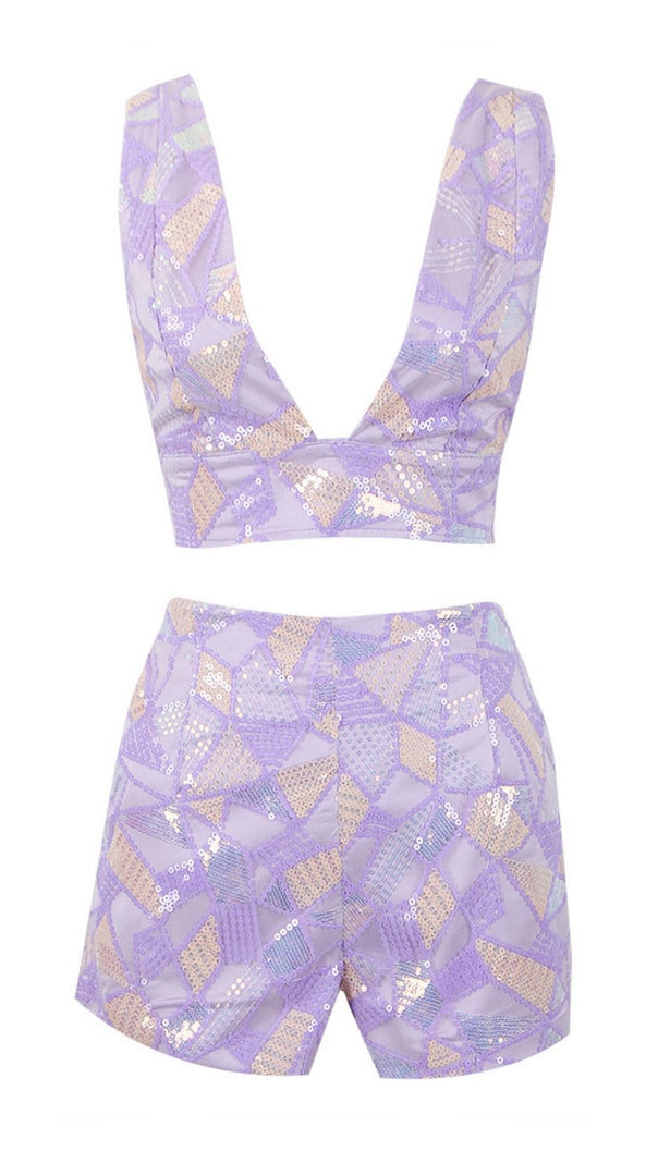 AIIZIE JACQUARD SEQUIN TWO PIECE SET IN PURPLE - product image
