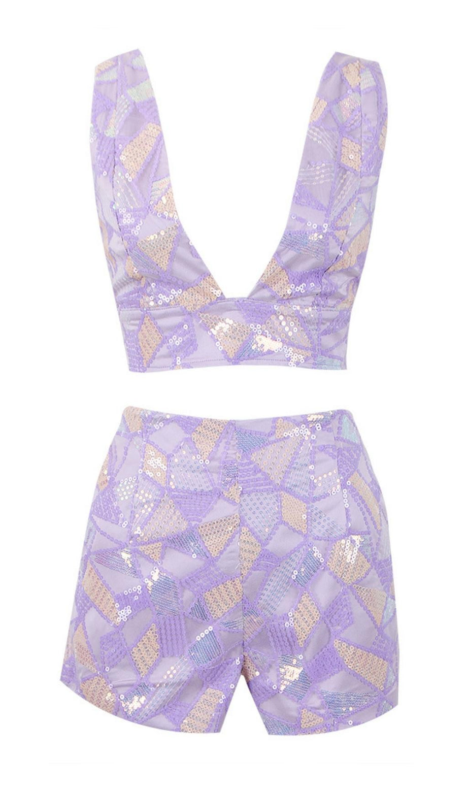 SET DUE PEZZI CON PAILLETTES JACQUARD VIOLA