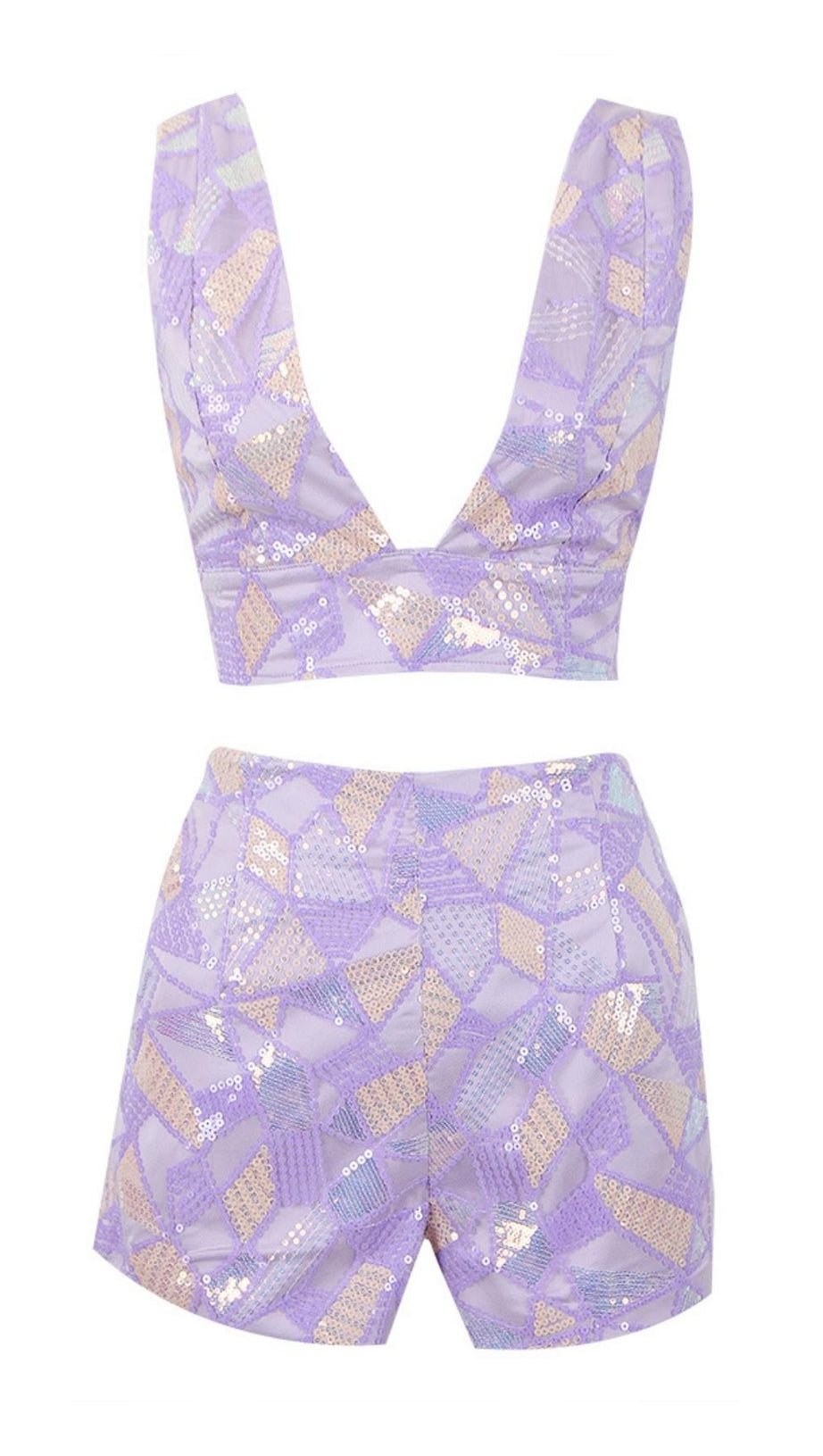 ZWEITEILIGES SET MIT JACQUARD-PAILLETTEN IN LILA