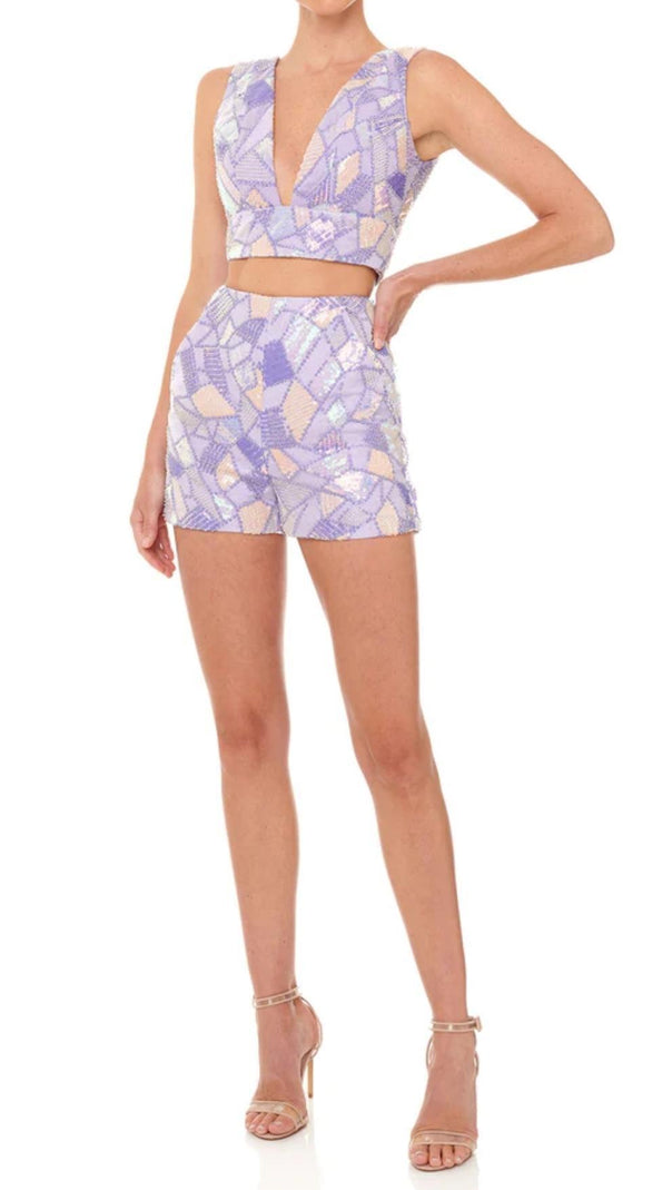 AIIZIE JACQUARD SEQUIN TWO PIECE SET IN PURPLE - product image