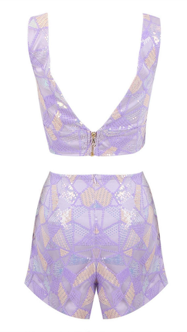 AIIZIE JACQUARD SEQUIN TWO PIECE SET IN PURPLE - product image
