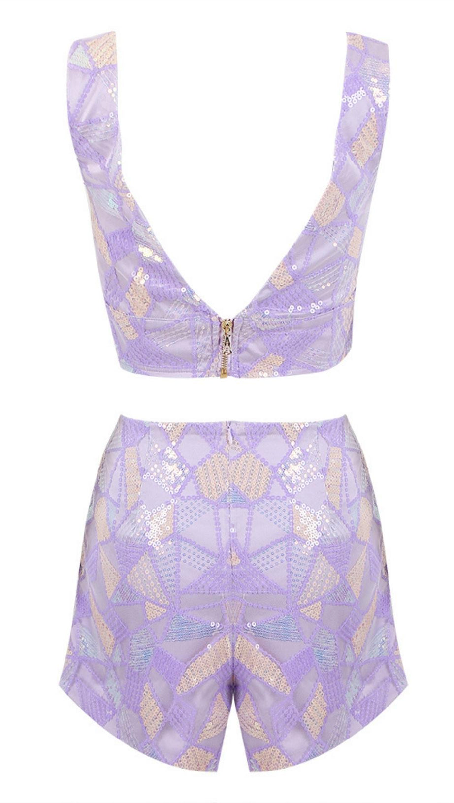 JACQUARD SEQUIN TWO PIECE SET IN PURPLE