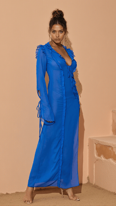 ABITO LUNGO ASUKA CON MANICHE LUNGHE E SPACCHI IN RETE