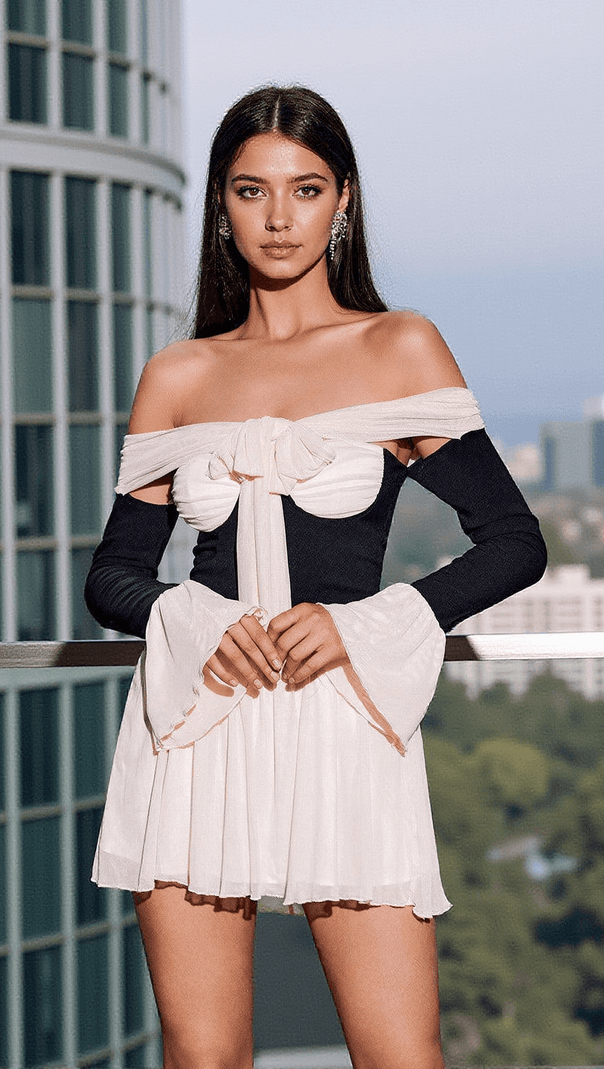 AIIZIE KIRK OFF SHOULDER PATCHWORK MINI DRESS - product image