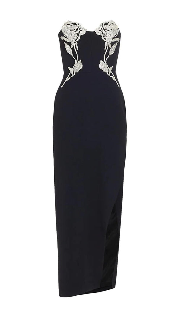 AIIZIE CRYSTAL FLOWER MAXI DRESS IN BLACK - product image