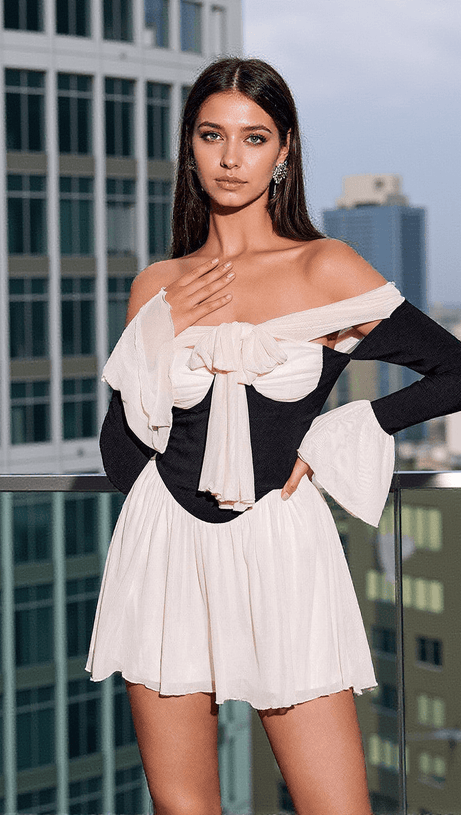 KIRK MINI ABITO PATCHWORK CON SPALLE SCOPERTE