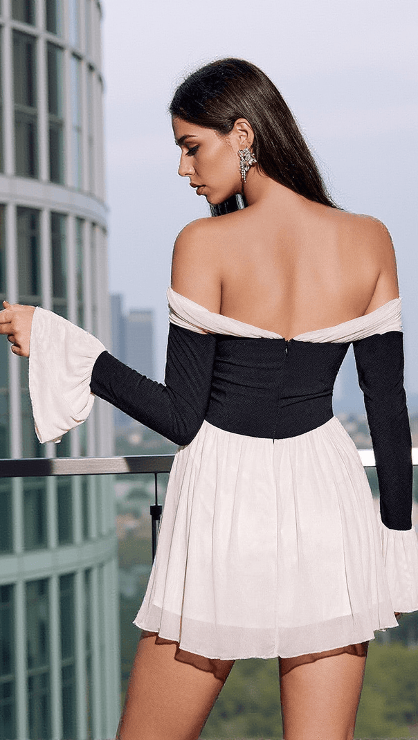 AIIZIE KIRK OFF SHOULDER PATCHWORK MINI DRESS - product image