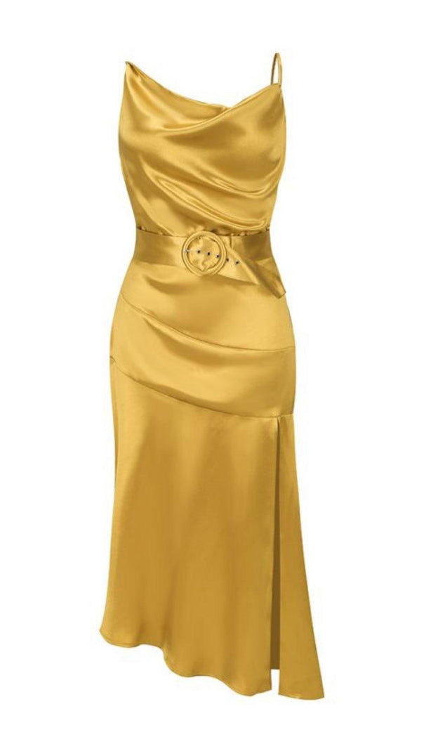 AIIZIE BANDAGE RUCHED MIDI DRESS IN GOLD - product image