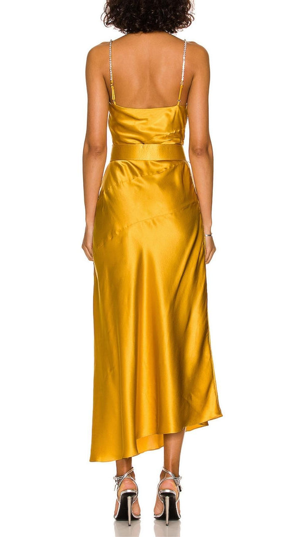 AIIZIE BANDAGE RUCHED MIDI DRESS IN GOLD - product image